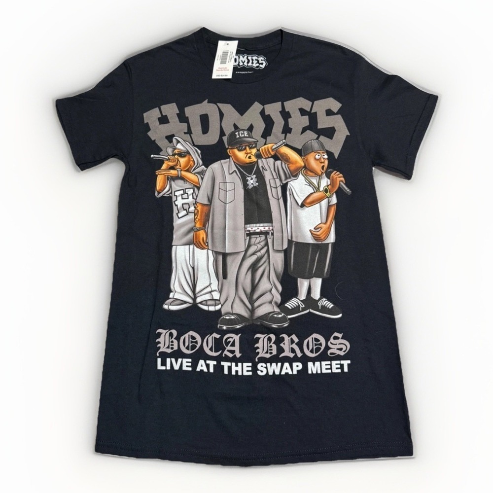 NWT Homies Boca Bros Live at the Swap Meet Graphic Tee Small Black Ripple Juncti